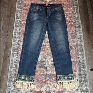 Catherine Malandrino Blue Jeans with Embroidered Fringe(A138)